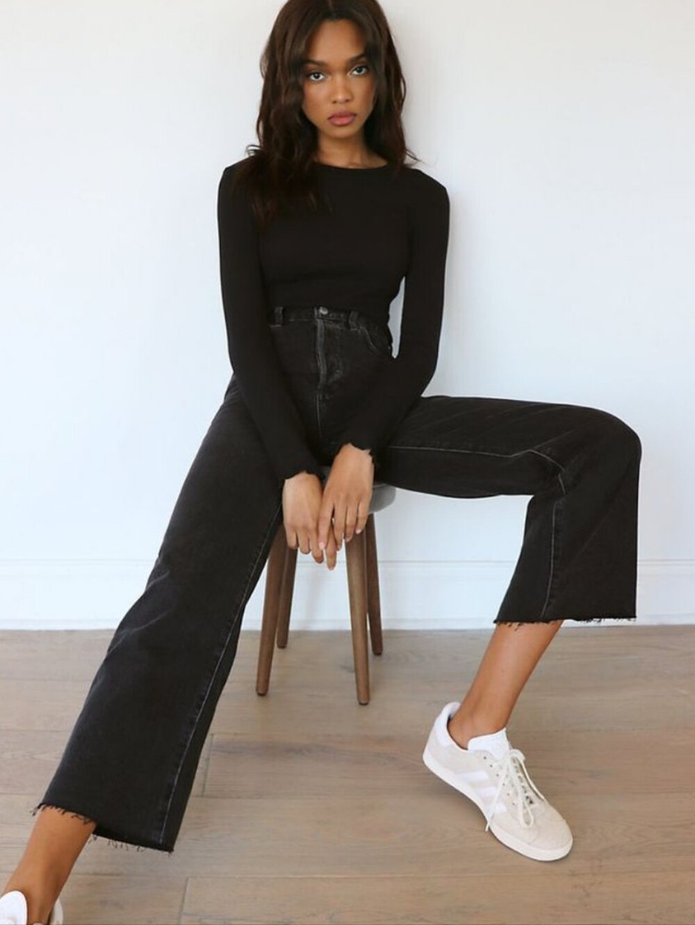 Denim Forum The Farrah High Rise Wide Leg Black Jeans